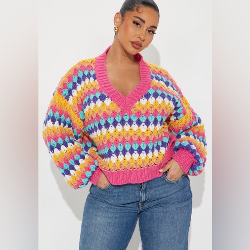 Fashion Nova Multicolor V-Neck Sweater